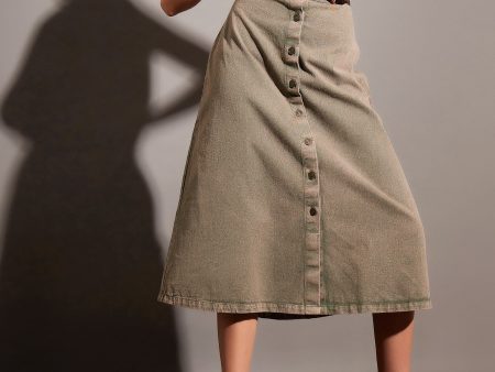 Lyush Women Beige Washed Denim A-Line Skirt Online