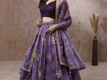 House of Panchhi Lavender Organza Floral Printed Lehenga choli & Dupatta Online