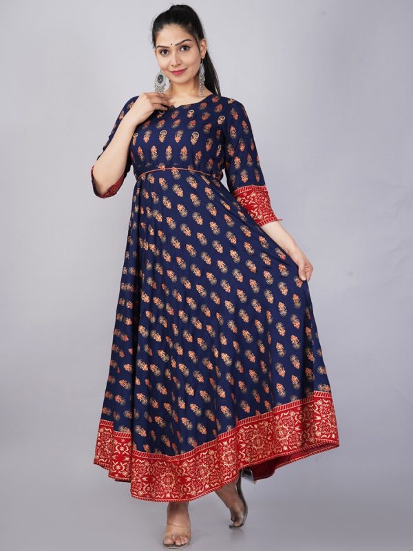 Indian Clothing Kalini Women Navy Blue & Red Ethnic Motifs Printed Anarkali Kurta Online Hot Sale