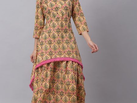 Kalini Women Yellow & Green Ethnic Motifs Printed Pure Cotton Kurta with Skirt Online Sale