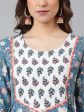 Khushal K Women Blue & Peach Floral Printed Kurta With Palazzos & Dupatta Online Sale