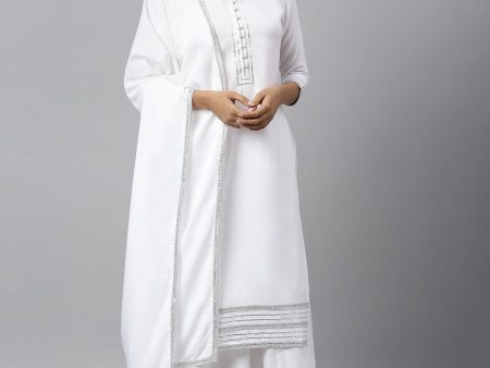 Khushal K Women White Yoke Design Kurta with Trousers & With Dupatta For Cheap