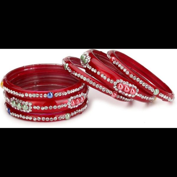 Afast Bridal Wedding & Party Fashionable Colorful Glass Bangle Kada Set, Pack Of 12 - Red, Blue For Discount