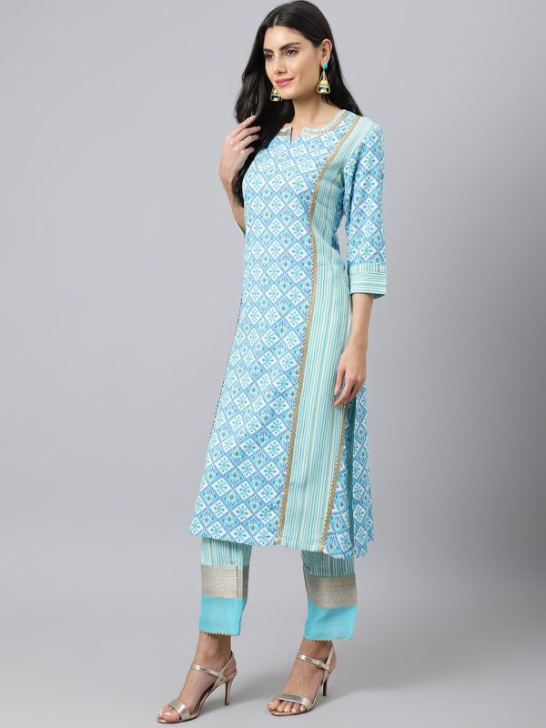 Khushal K Ethnic Motif Printed Notch Neck Gotta Patti Kurta with Palazzos & Dupatta Online Hot Sale