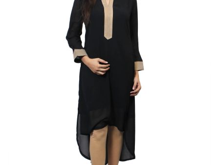 Women s Black Kurti With Zari Placket, Up Down Look - G & A Apparels Hot on Sale