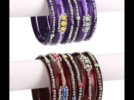 Afast Bridal Wedding & Party Fashionable Colorful Glass Bangle Kada Set, Pack Of 12 - Blue, Maroon Sale