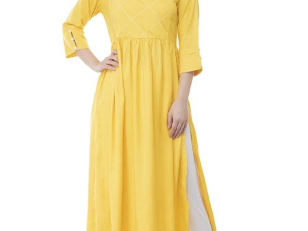 Women s Yellow Thread Work Emb Kurti With Side Slits - G & A Apparels For Discount