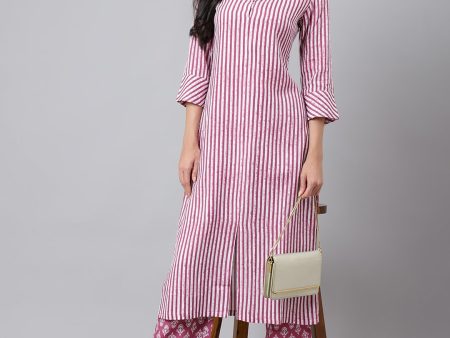 Khushal K Striped Sequinned Kurta with Palazzos on Sale