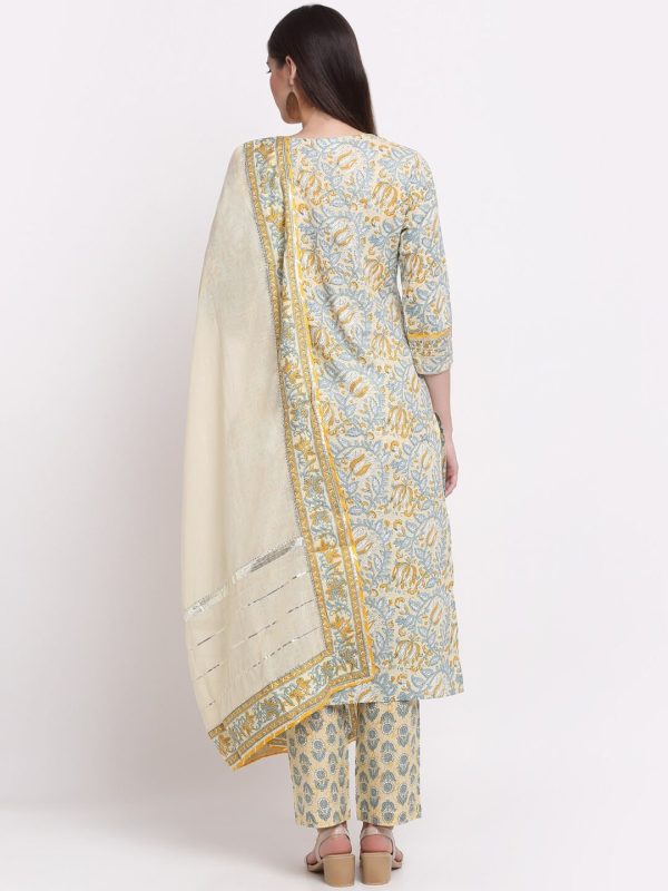 Kalini Women Yellow Ethnic Motifs Printed Pure Cotton Kurta with Trousers & With Online now