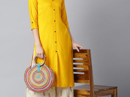 Khushal K Women Yellow Floral Rayon Kurta with Palazzos Online Hot Sale