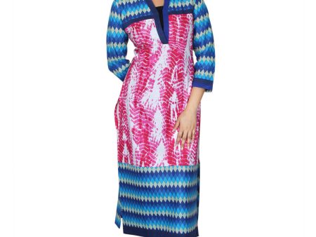 Women s Blue Tie Dye Printed Kurti - G & A Apparels Online now