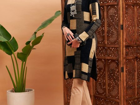 Lyush Women Black & Beige Hair Wool Straight Kurta on Sale