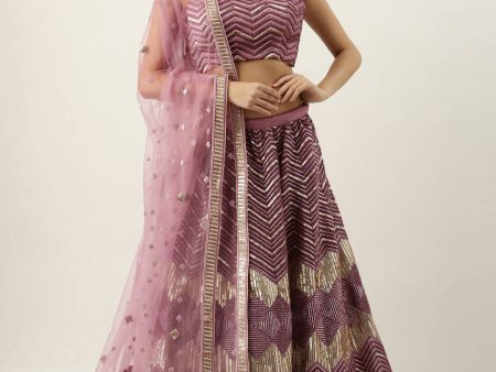 House of Panchhi Lavender - Net Embroidered Lehenga with Zig-Zag Pattern Fashion