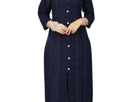 Women s Navy Kurti With Thread Work Giving Elegant Outlook - G & A Apparels For Cheap