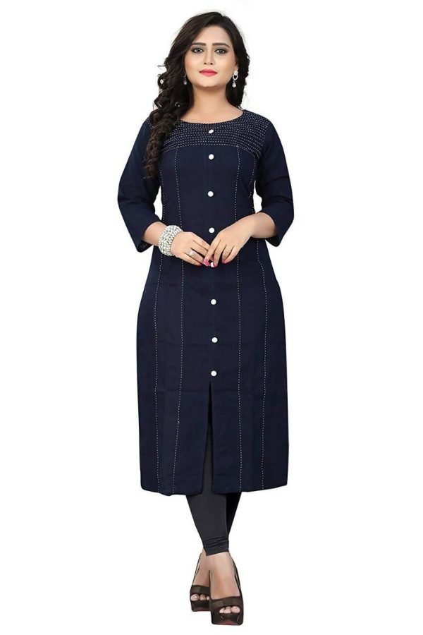 Women s Navy Kurti With Thread Work Giving Elegant Outlook - G & A Apparels For Cheap