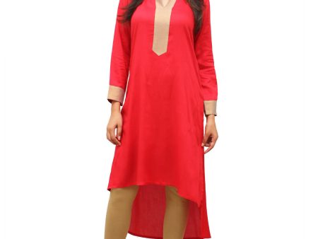 Women s Red Kurti With Zari Placket, Up Down Look - G & A Apparels Sale