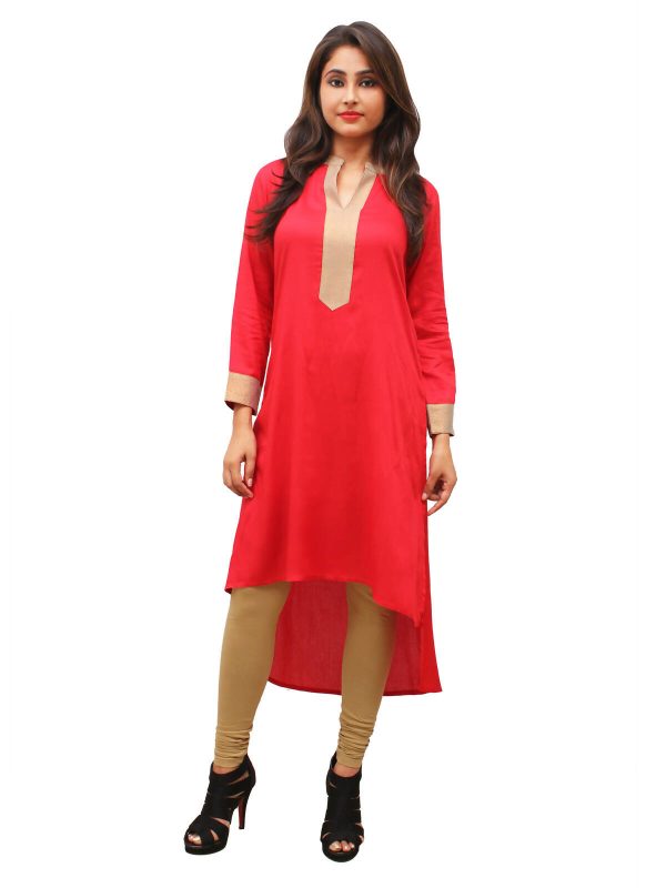 Women s Red Kurti With Zari Placket, Up Down Look - G & A Apparels Sale