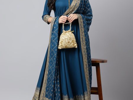 Khushal K Women Blue Ethnic Motifs Empire Kurta with Trousers & With Dupatta Fashion