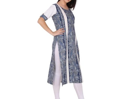 Kanoor Womens Blue Coloured Cotton Straight Kurti For Sale