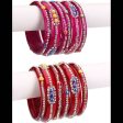 Afast Bridal Wedding & Party Fashionable Colorful Glass Bangle Kada Set, Pack Of 12 - Red, Pink on Sale