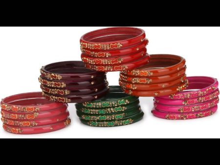 Afast Bridal Wedding & Party Fashionable Colorful Glass Bangle Kada Set, Pack Of 24 - Multicolor Online Sale