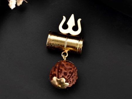 VOJ Gold Plated Brown Rudraksh Beaded Spiritual Pendant For Sale