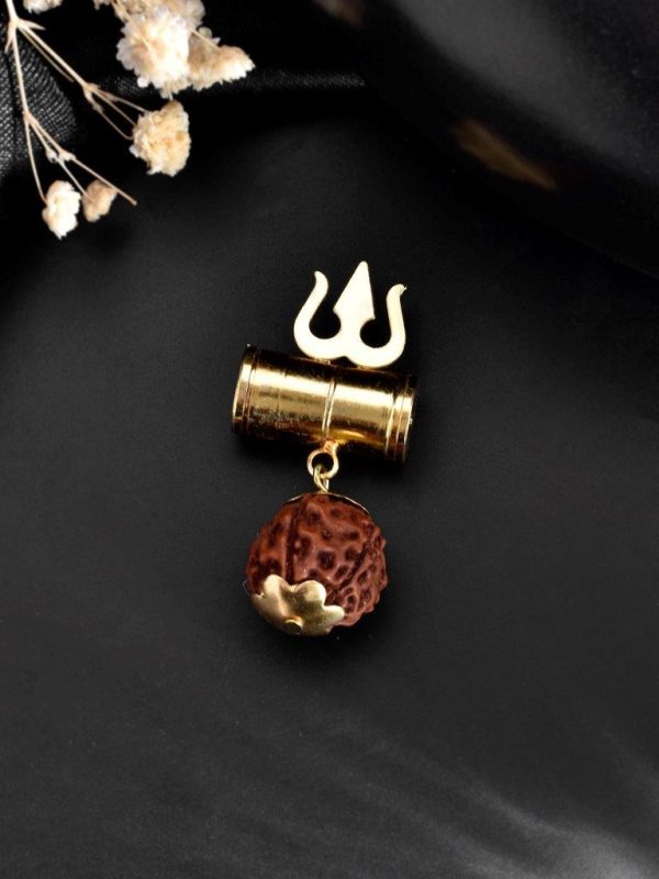 VOJ Gold Plated Brown Rudraksh Beaded Spiritual Pendant For Sale