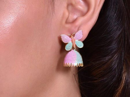 VOJ Multi Color Butterfly Contemporary Jhumka Earrings For Sale