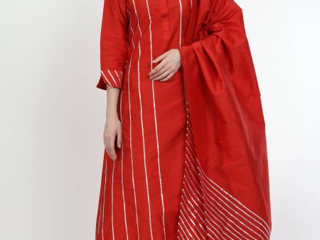 Women s Red Polysilk Suit With Siver Gota Work Enhanced With Gota Work On Dupatta - G & A Apparels For Sale