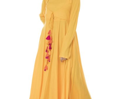 Women s Yellow Flared Kurti With Front Round Neck And Choli Cut With Dori And Tassels - G & A Apparels on Sale