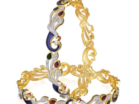 Gold-Plated Alloy Enamel Coated Ad Peacock Bangle Set - The Pari Sale