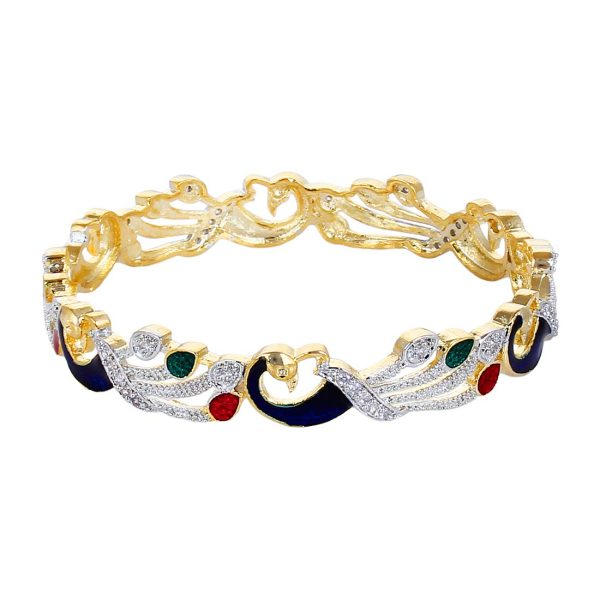 Gold-Plated Alloy Enamel Coated Ad Peacock Bangle Set - The Pari Sale