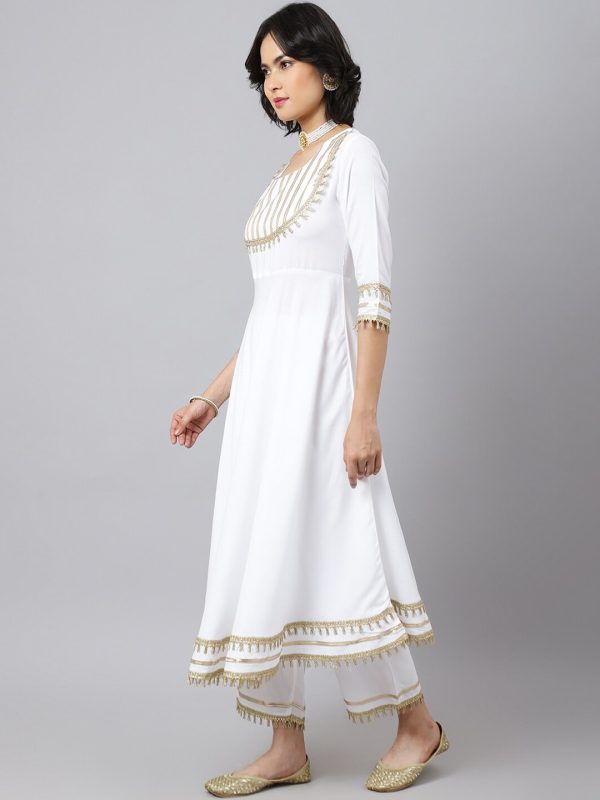 Khushal K Women White Yoke Design Kurta with Palazzos & With Dupatta Online Sale