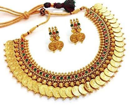 Gold-Plated Alloy Temple Jewellery Coin Choker Necklace - The Pari Sale