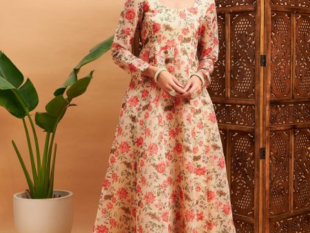 Lyush Women Beige Floral Round Neck Anarkali Maxi Kurta Online now