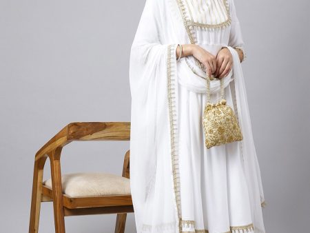 Khushal K Women White Yoke Design Kurta with Palazzos & With Dupatta Online Sale