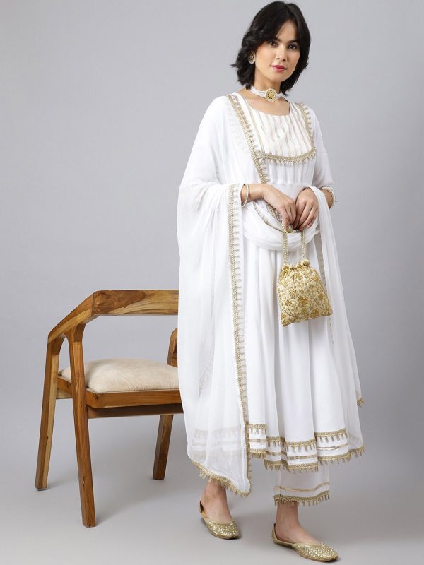 Khushal K Women White Yoke Design Kurta with Palazzos & With Dupatta Online Sale