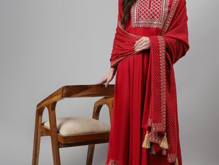 Khushal K Empire Style Ethnic Motifs Embroidered Zari A-Line Kurta with Palazzos & Dupatta Online Sale