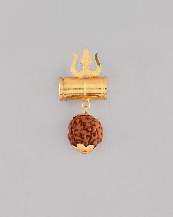 VOJ Gold Plated Brown Rudraksh Beaded Spiritual Pendant For Sale