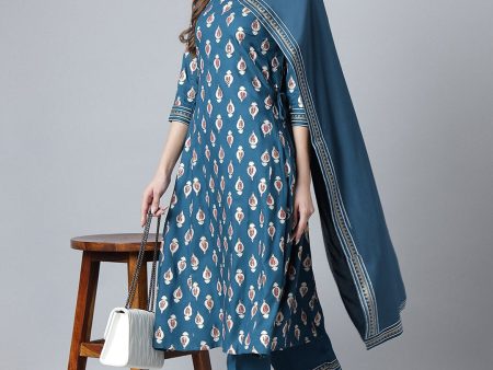 Khushal K Ethnic Motifs Printed Keyhole Neck Kurta with Palazzos & Dupatta Hot on Sale