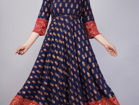 Indian Clothing Kalini Women Navy Blue & Red Ethnic Motifs Printed Anarkali Kurta Online Hot Sale