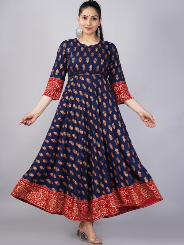 Indian Clothing Kalini Women Navy Blue & Red Ethnic Motifs Printed Anarkali Kurta Online Hot Sale