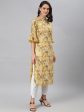 Khushal K Women Yellow Floral Printed Flared Sleeves Kurta Sale