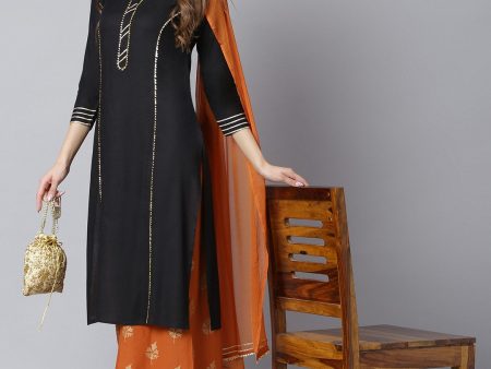 Khushal K Women Black Woven Design Kurta with Palazzos & Dupatta For Cheap