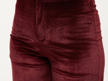 Lyush Women Maroon Velvet Bell Bottom Pants For Discount