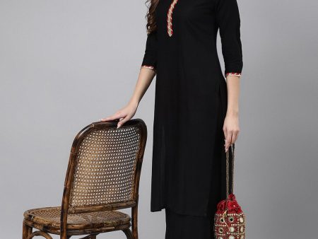 Khushal K Women Black Geometric Thread Work Kurta For Discount