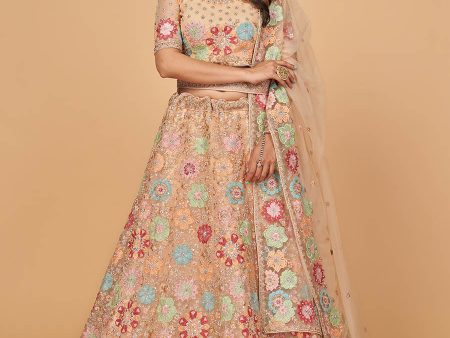 Myra Peach Soft Net Heavy Embroidered Designer Lehenga Online Sale