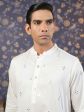 House of Pataudi Men Off White Geometric Embroidered Mirror Work Kurta on Sale