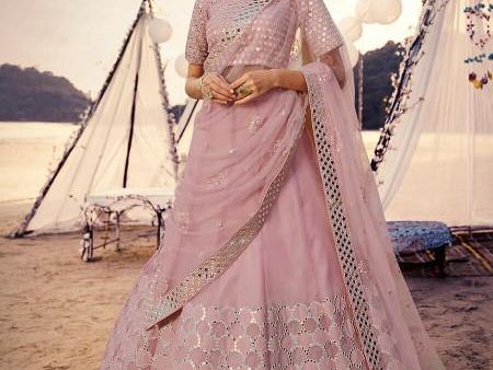 Myra Baby Pink Embroidered Organza Lehenga on Sale