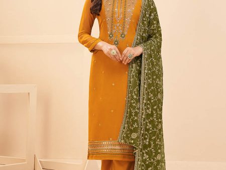 Myra Mustard Yellow Georgette Embroidered Palazzo Suit Discount